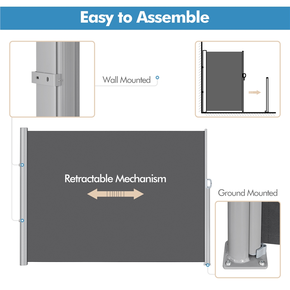 118 x 71" Retractable Side Awning, Dark Gray S316033