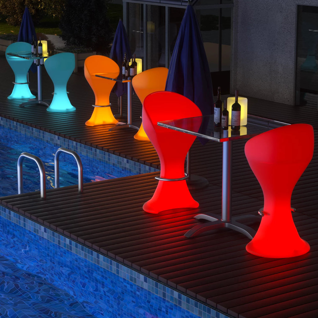 Set of 3 LED Light Up Square Bar Table + Stools Y34695
