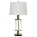 150W Glass Table Lamp with Wood Pole Fabric Shade B7028