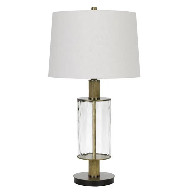 150W Glass Table Lamp with Wood Pole Fabric Shade B7028