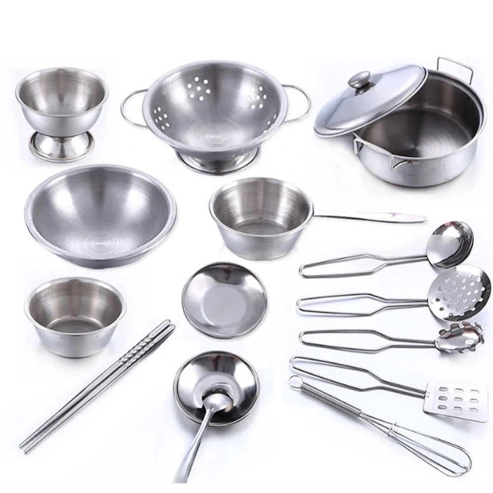 16 Pcs Kids Kitchen Cookware Set Pots Pans Cooking Utensils E258