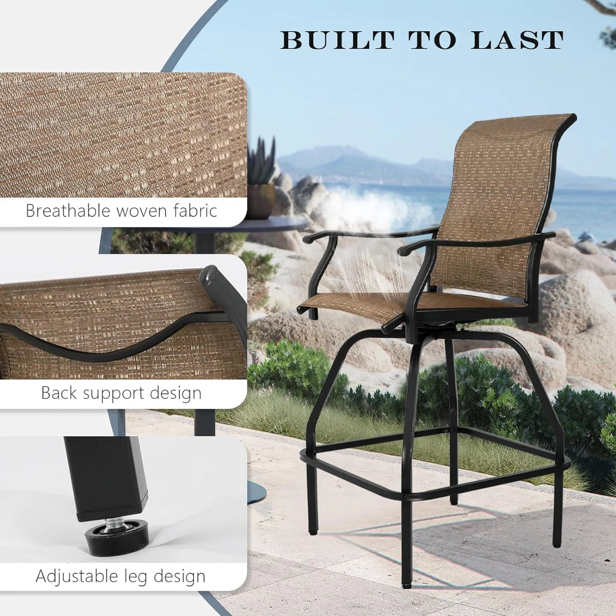 2 Pc Swivel Bar Stools Outdoor Bistro Set A9442
