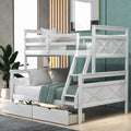 White Wood Twin over Full Bunk Bed with Trundle O546
