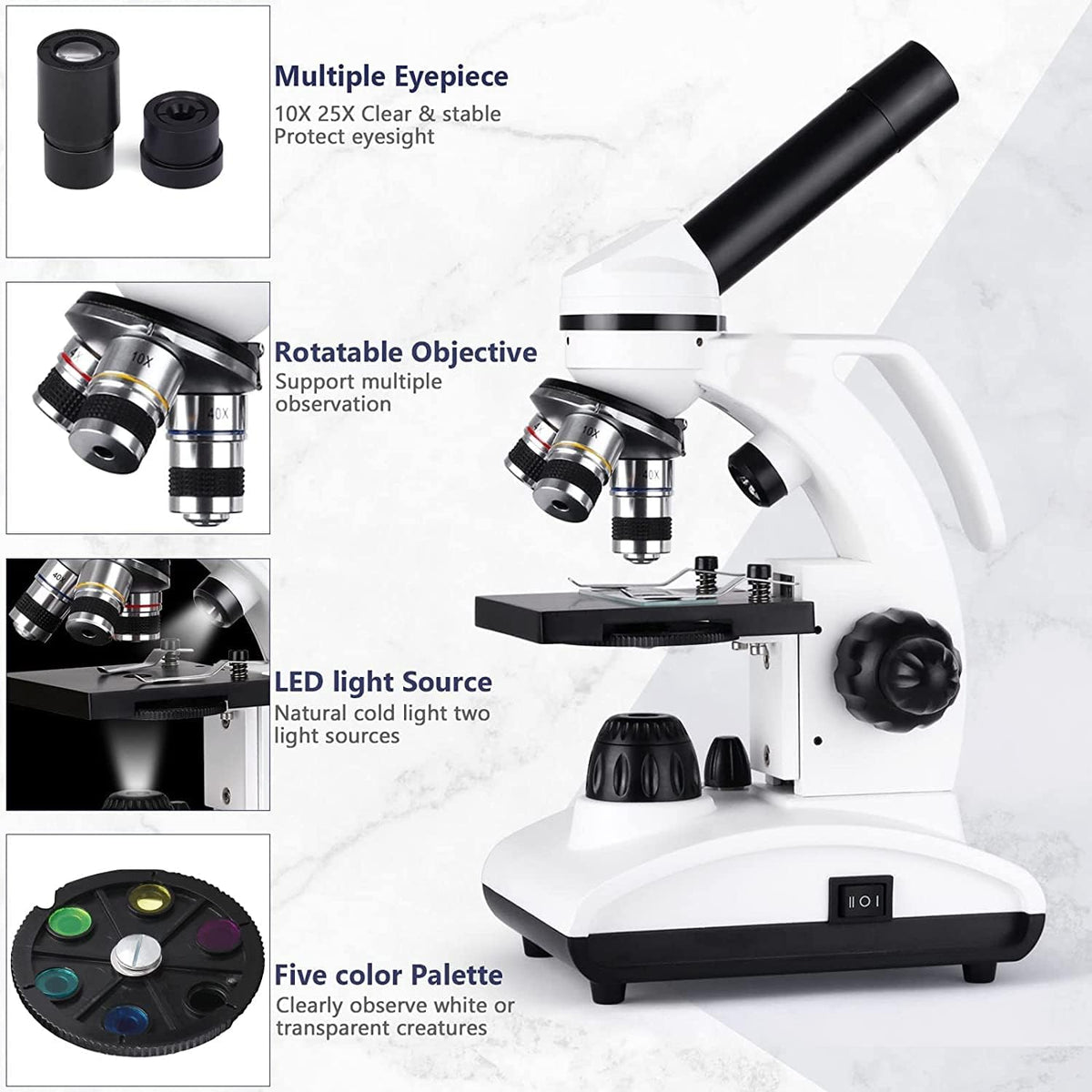 Cordless Biological Compound Monocular Microscope with Slides Set and Phone Adapter Z72946