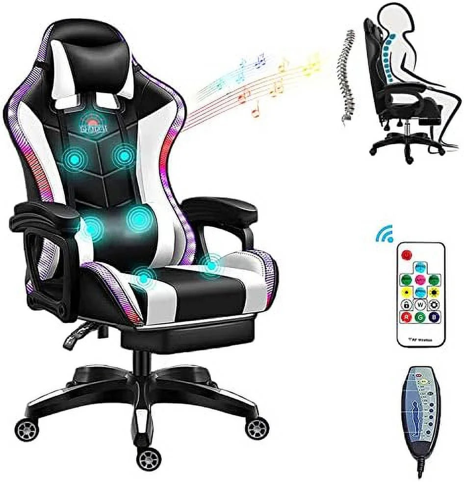 RGB Gaming Chair with Massage and Footrest J5994