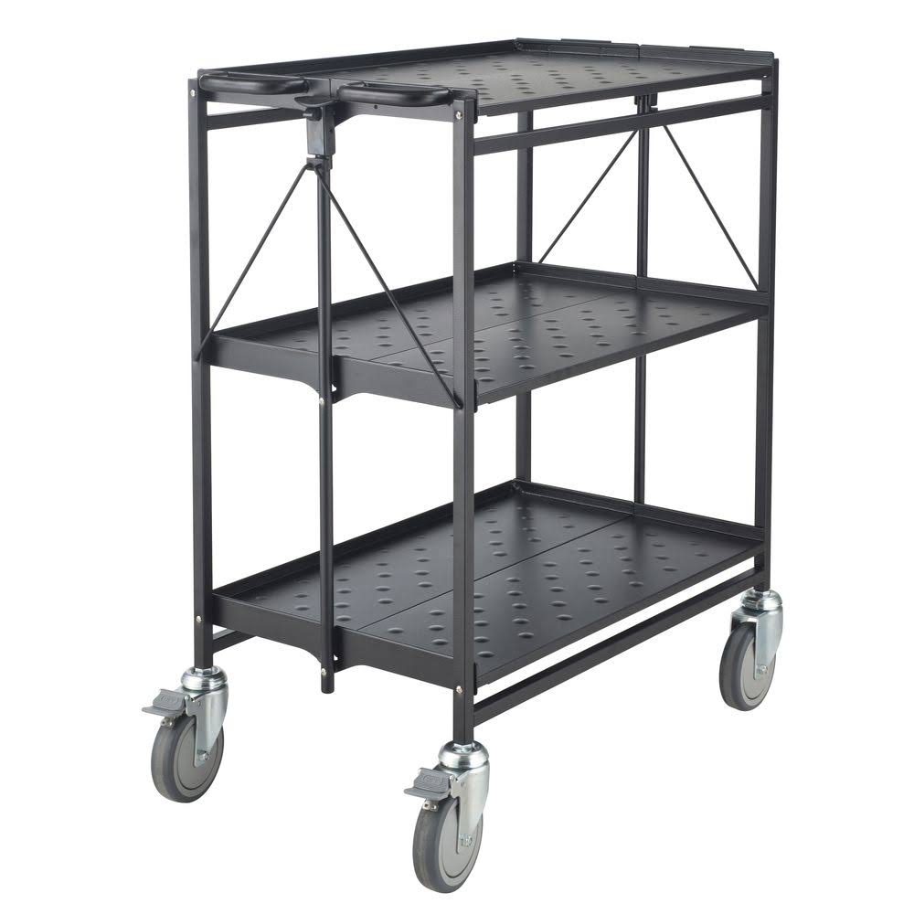 3-Shelf Folding Swivel Caster Cart in Black B218157