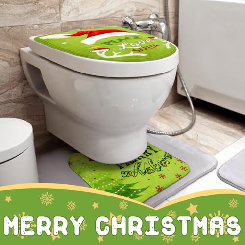 4 Pcs Christmas Green Toilet Seat Cover Set P325463