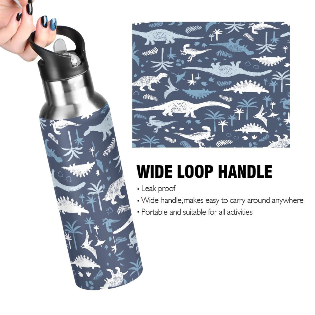 Blue Dinosaur Stainless Steel Insulated Water Bottle with Straw Lid K174