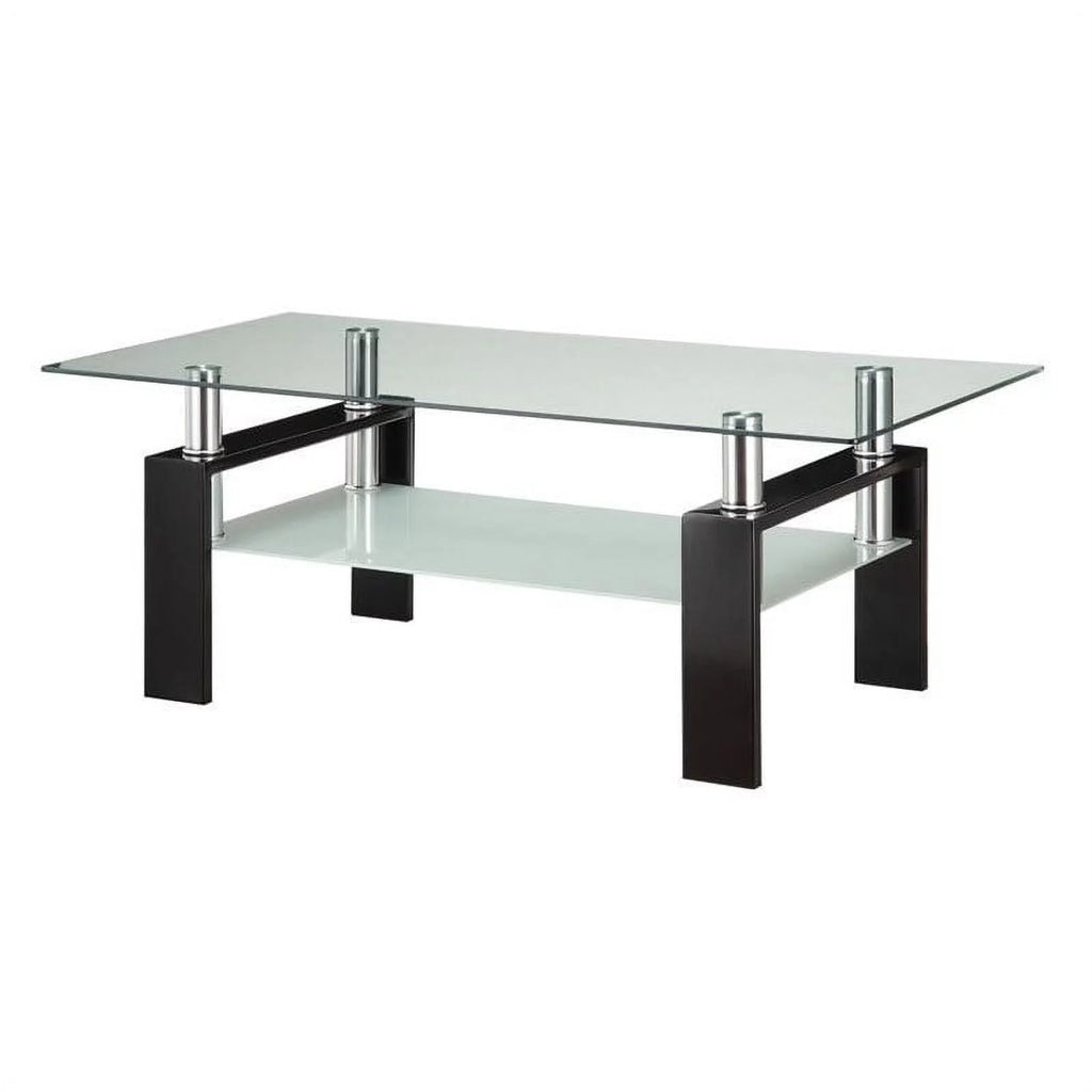 Black 2 Piece Glass Top Coffee Table and End Table Set Q4466