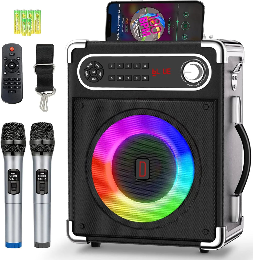 Karaoke Machine with 2 Wireless Microphones, Bluetooth Speaker C1616
