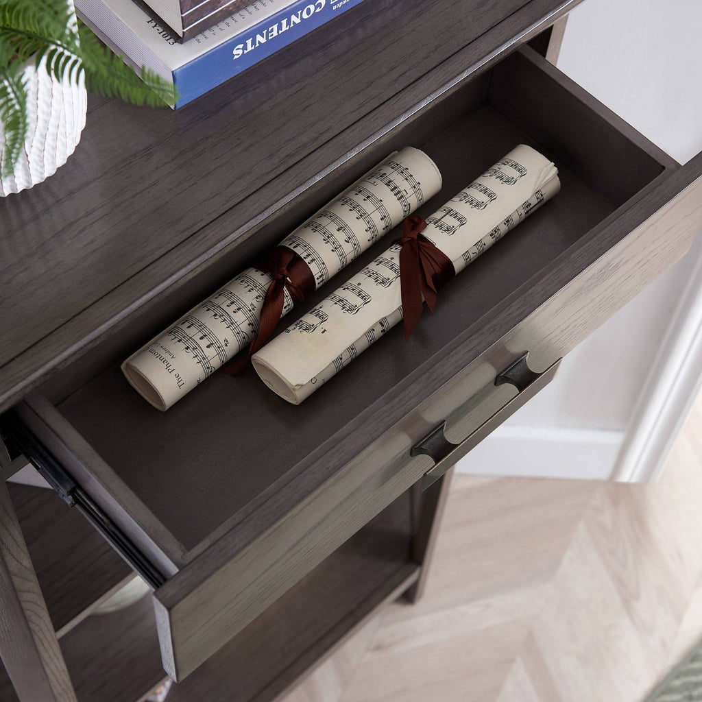 Weathered White 3-Shelf Corner Bookcase with Drawer Storage T239756