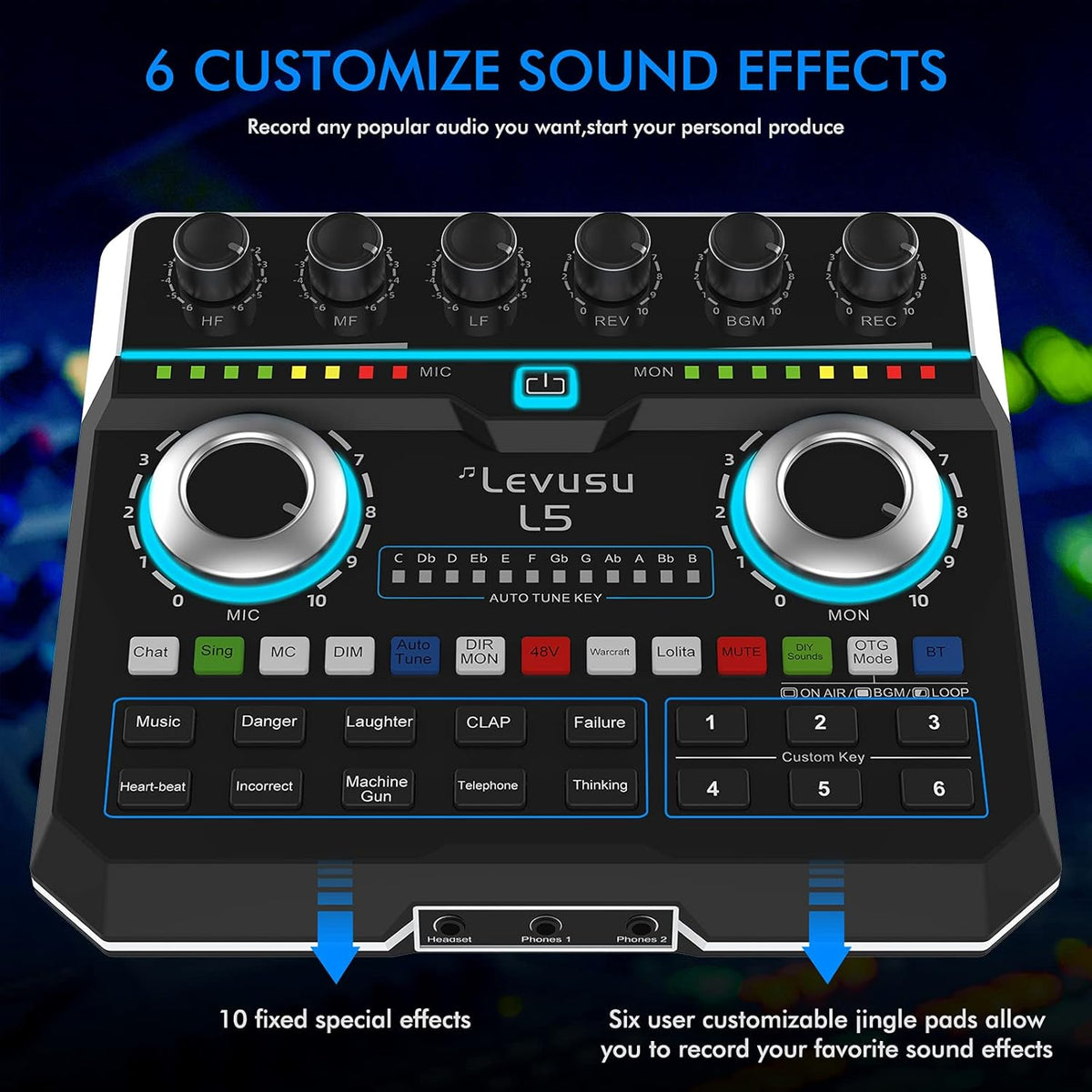 USB Digital Audio Interface with DJ Mixer and Live Sound Card, XLR, Phantom Power, Portable Podcast Studio Equipment U1446