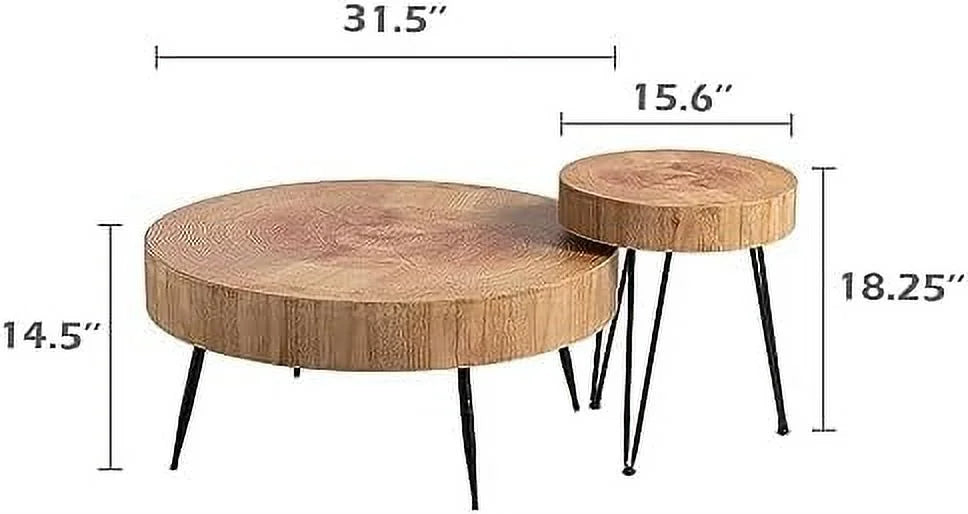 Round Nesting Coffee Table Set with Wood Radial Pattern J9518