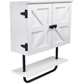 White Bathroom Wall Cabinet with Adjustable Shelf and Towel Bar F76403