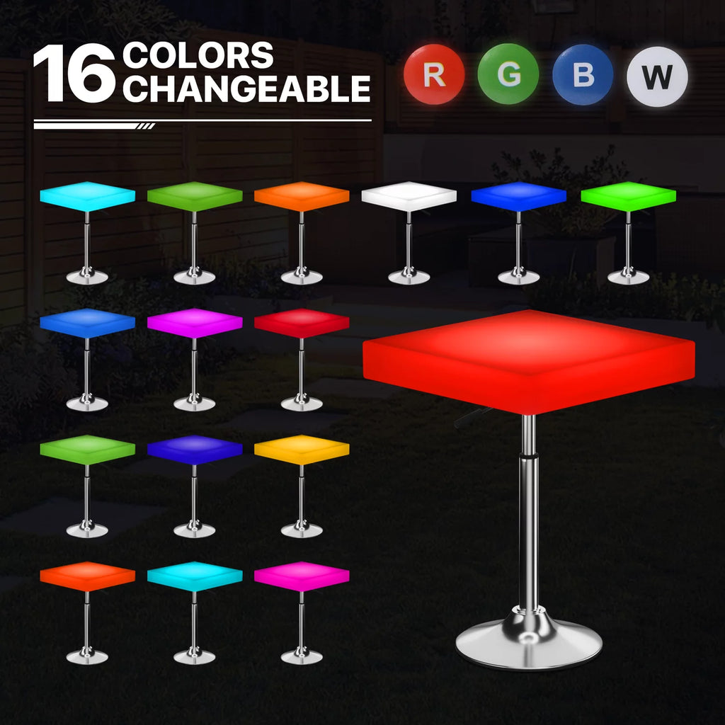 Set of 3 LED Light Up Square Bar Table + Stools Y34695