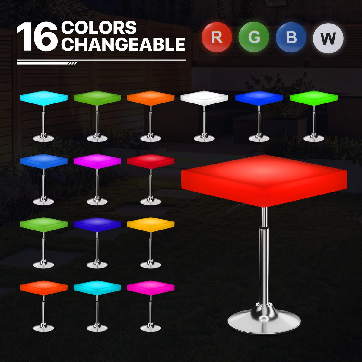 Set of 3 LED Light Up Square Bar Table + Stools Y34695