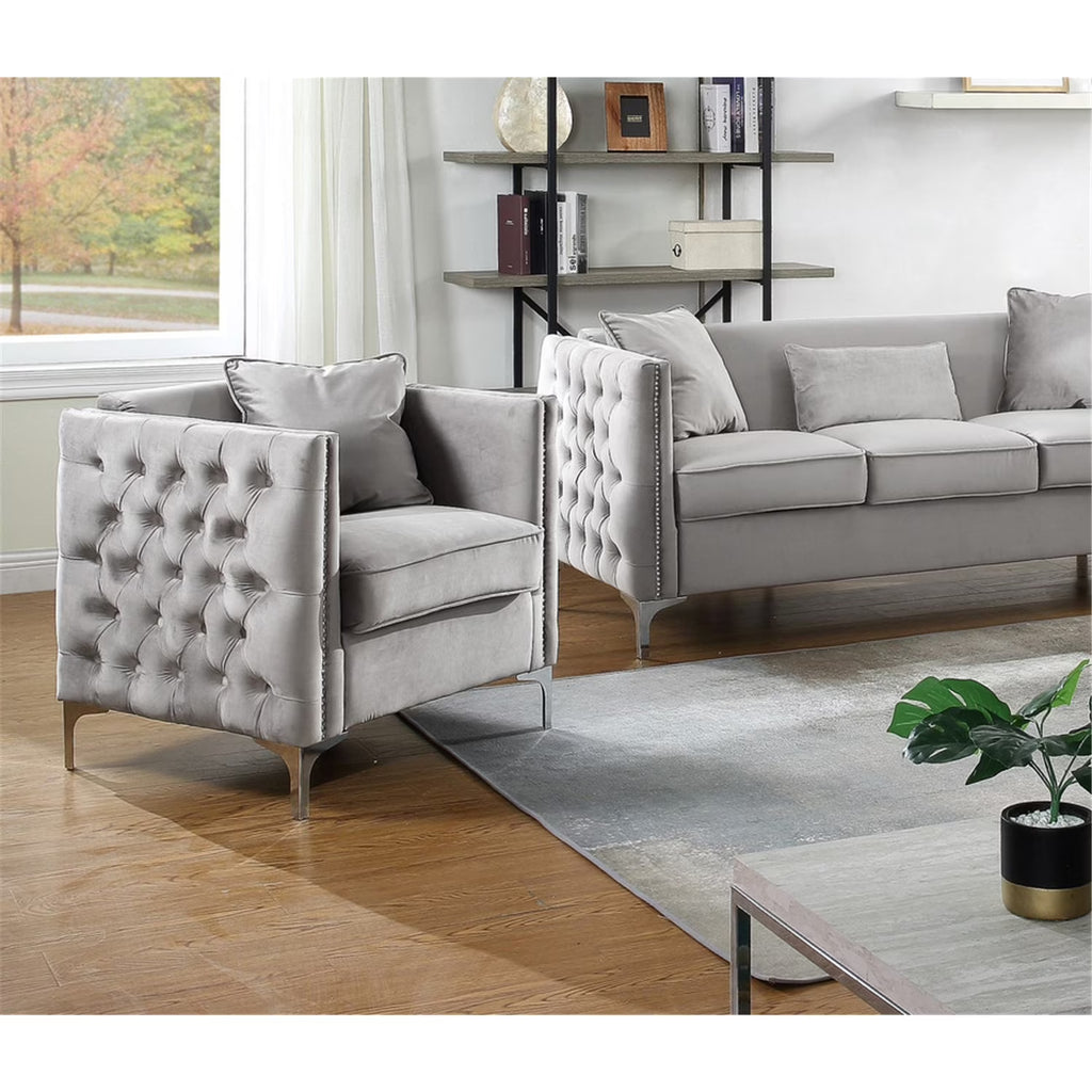 Gray Velvet Chair with 1 Pillow N492