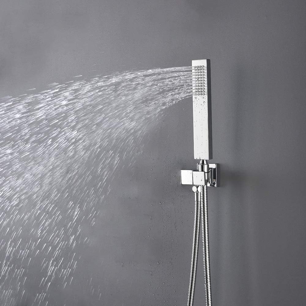 16 Inch LED Rain Shower System with Body Jets, Polished Chrome Brass Ceiling Mounted Shower Faucet Combo M764