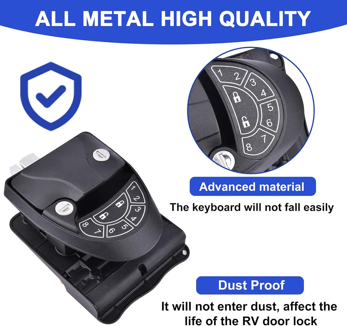 RV Keyless Entry Door Lock with Backlit Keypad and Install Tools V229