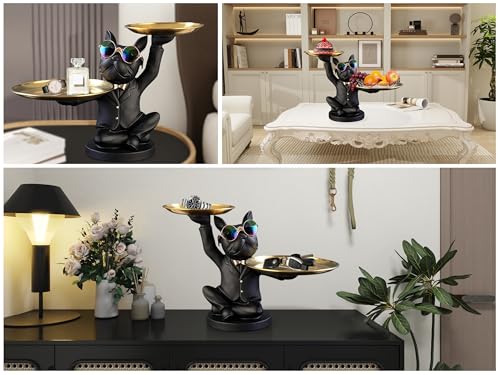 Resin French Bulldog Sculpture with 2 Metal Trays F7617