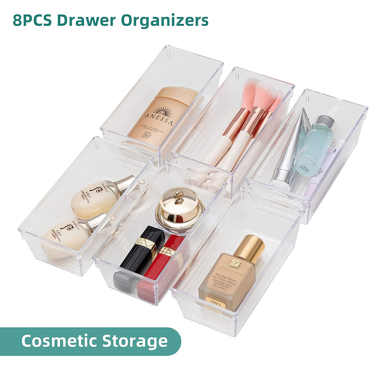 Set of 8 Clear Plastic Drawer Organizer Tray U237