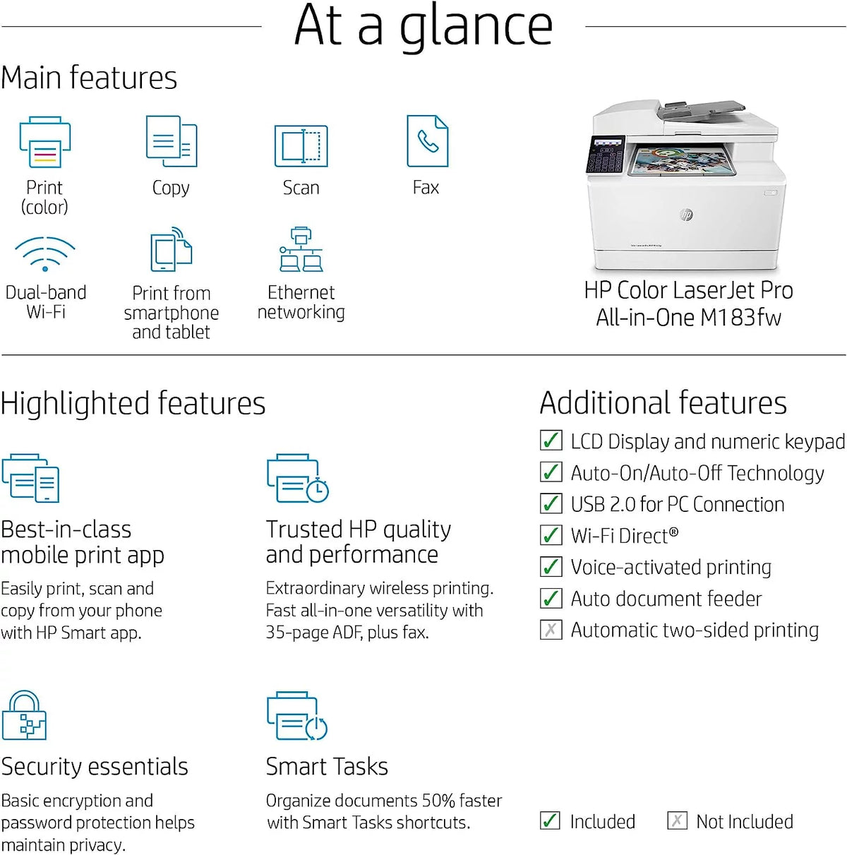 Wireless All-in-One Laser Printer, Print Scan Copy Fax, 16 ppm, 600 x 600 dpi, Auto 2-Sided Printing, 35-Sheet ADF, Ethernet H750234