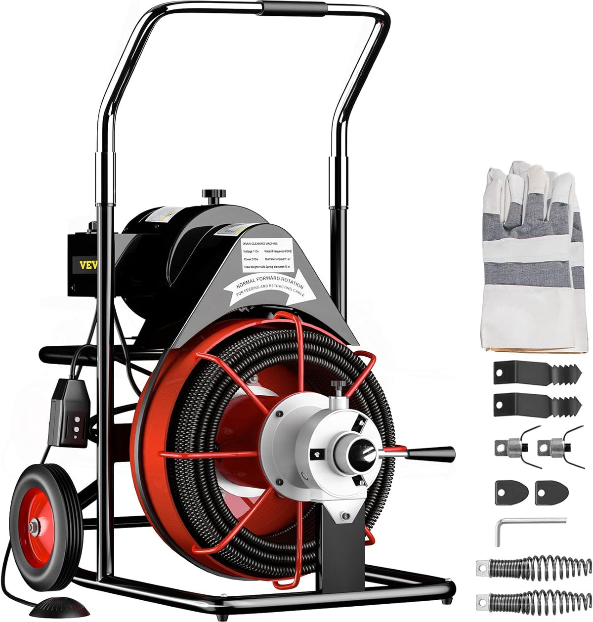 100 Ft x 1/2Inch Red Drain Cleaner Machine Z1626