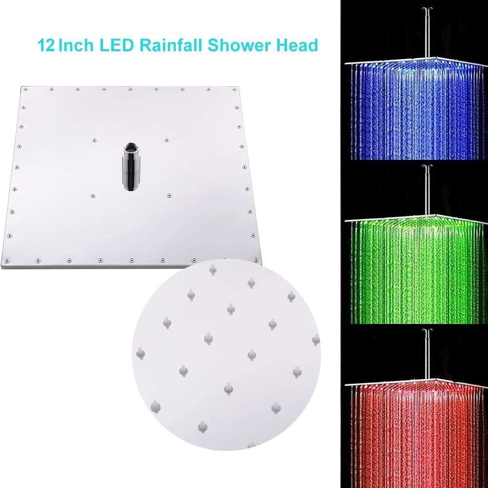 16 Inch LED Rain Shower System with Body Jets, Polished Chrome Brass Ceiling Mounted Shower Faucet Combo M764