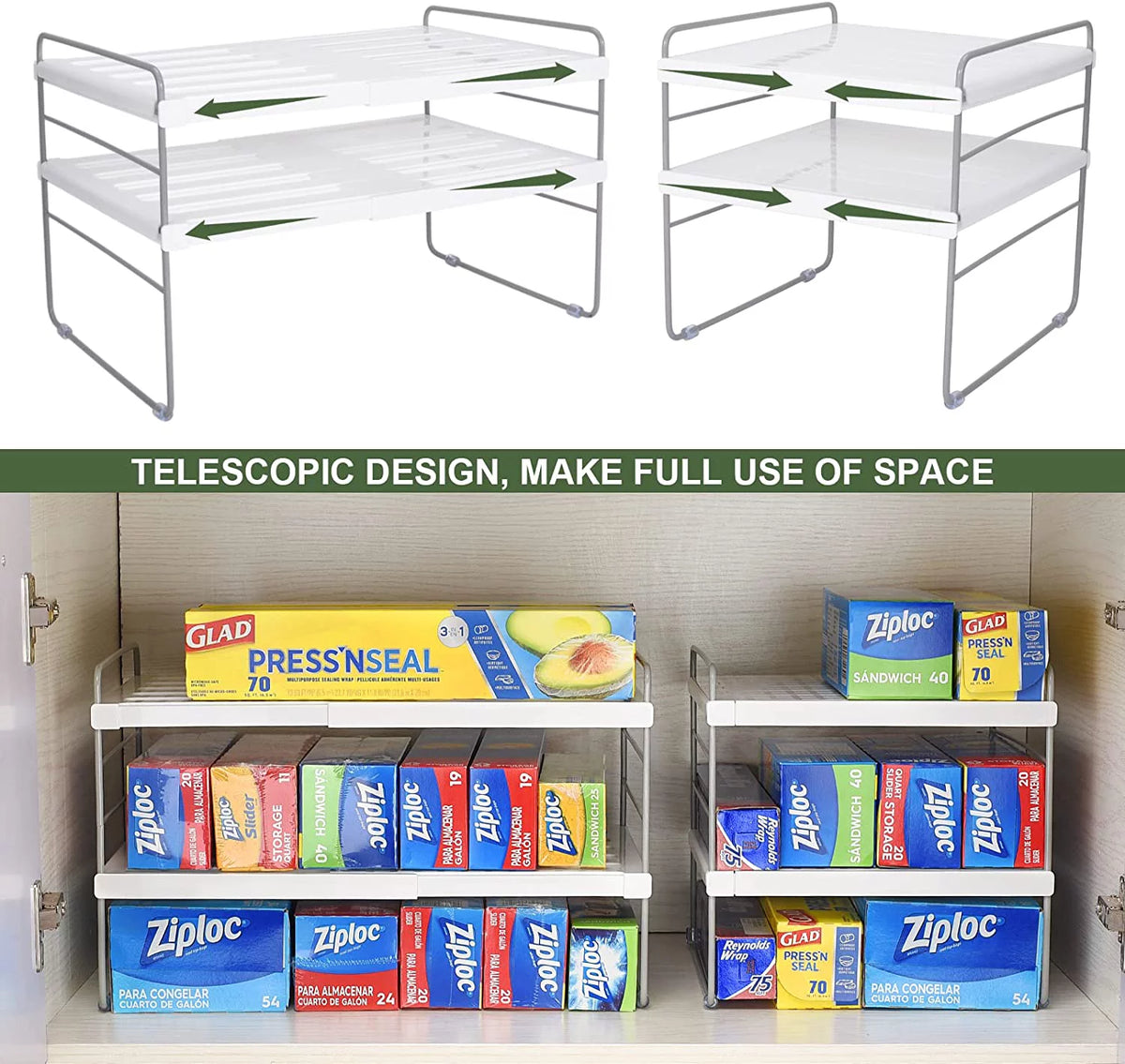 2 Pack Expandable Kitchen Wrap Organizer Rack I15980