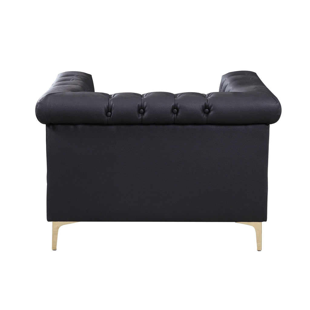 Black PU Leather Button Tufted Club Chair D8101