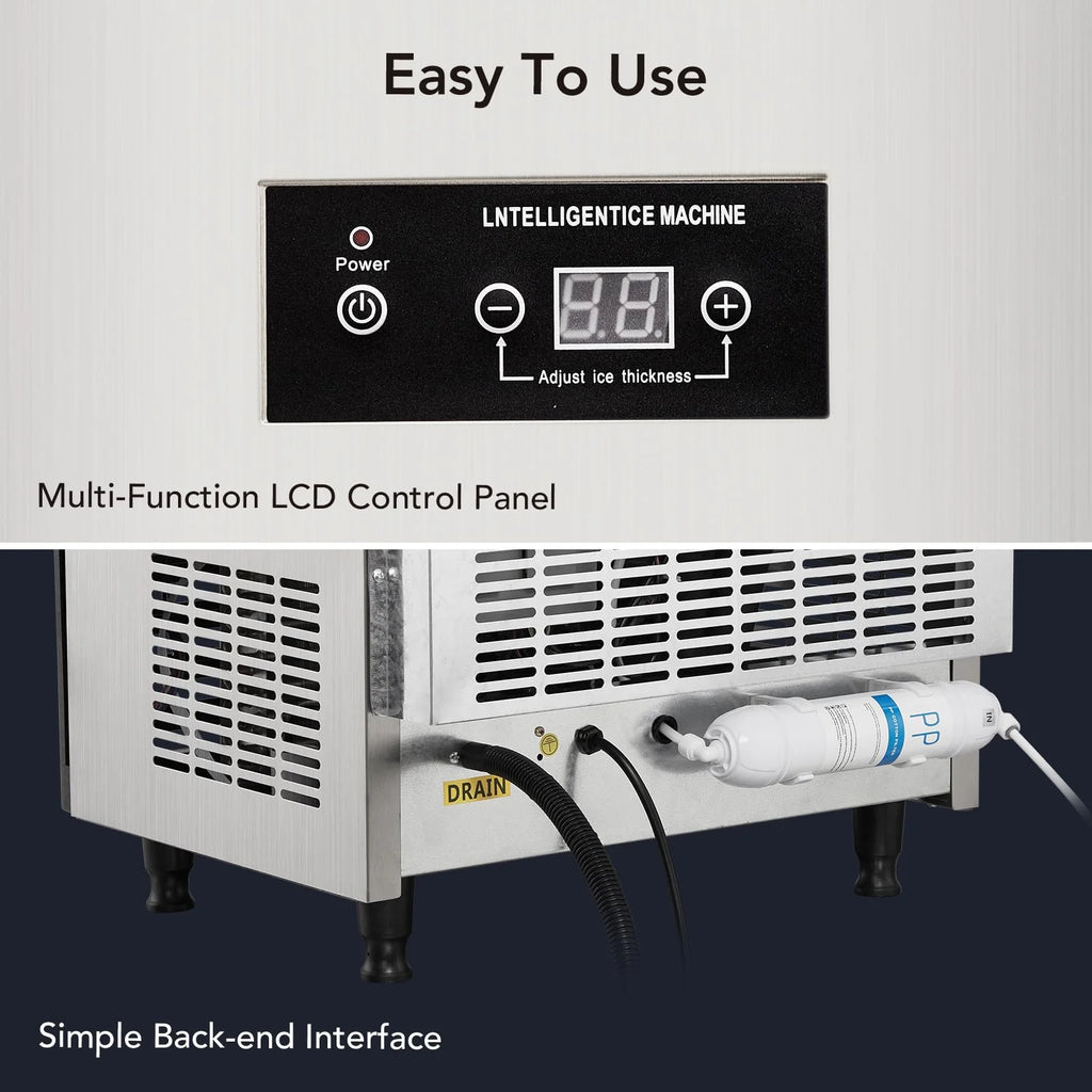 Commercial Ice Machine 130lbs/24H Stainless Steel 44lbs Ice Storage Y2037