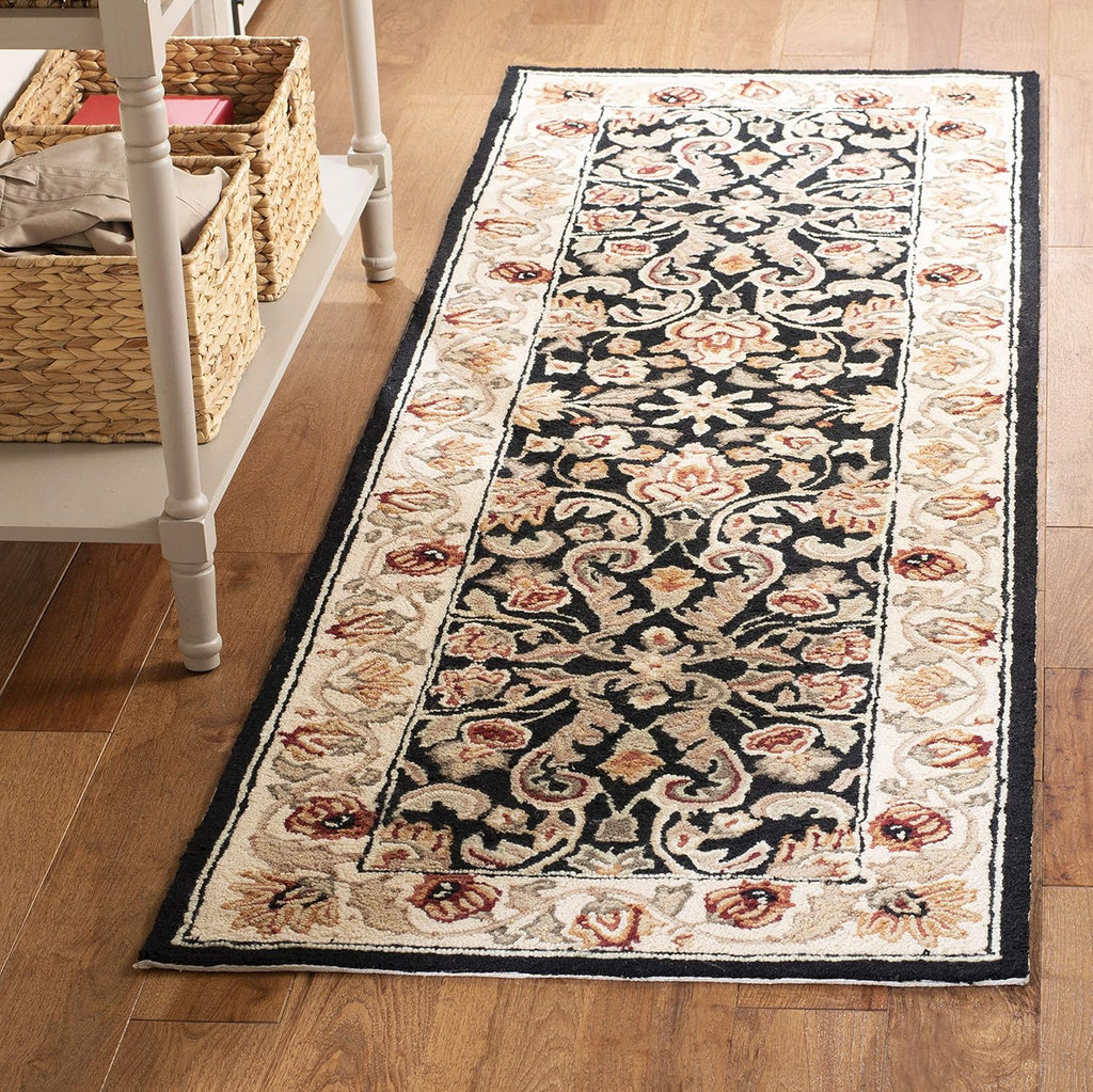 Hand-Hooked Oriental Runner, 3' x 6', Black / Ivory V63451