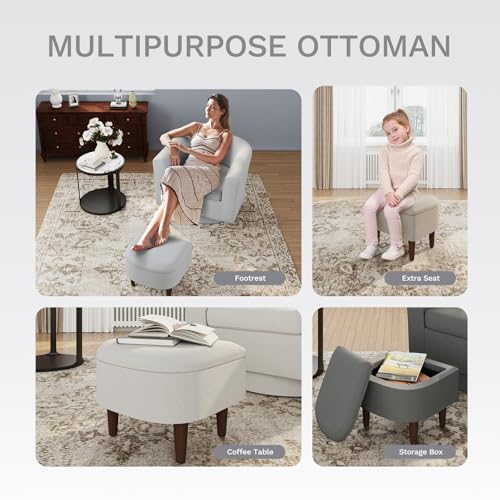 Beige Upholstered Swivel Accent Chair with Ottoman T866024