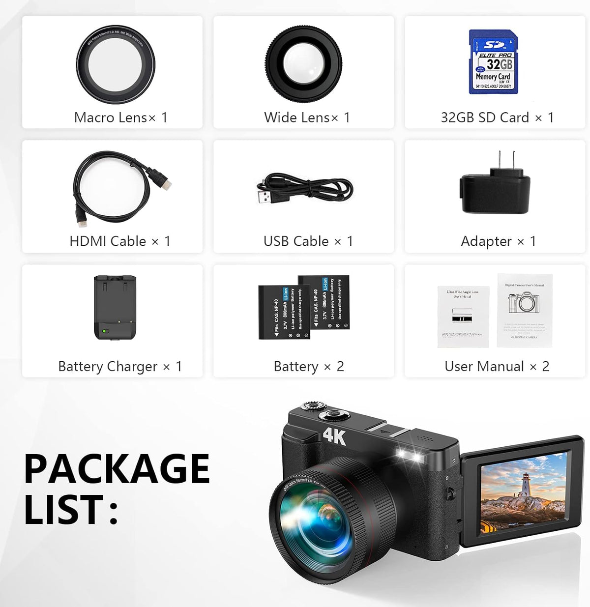 4K 48MP Digital Camera with Flip Screen WiFi L349