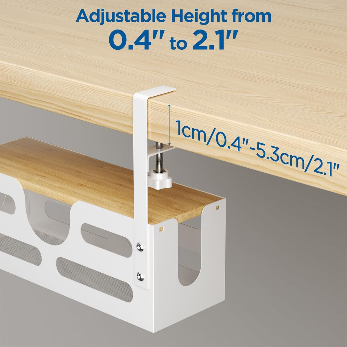 White Desk Cable Management Box with Lid and Adjustable Clamps D723