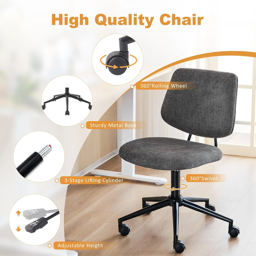 Armless Height-Adjustable Rolling Swivel Office Chair with Wheels R760