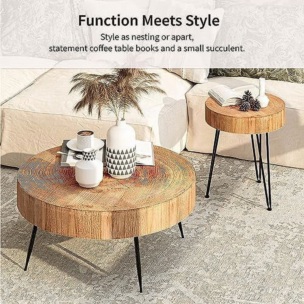 Round Nesting Coffee Table Set with Wood Radial Pattern J9518
