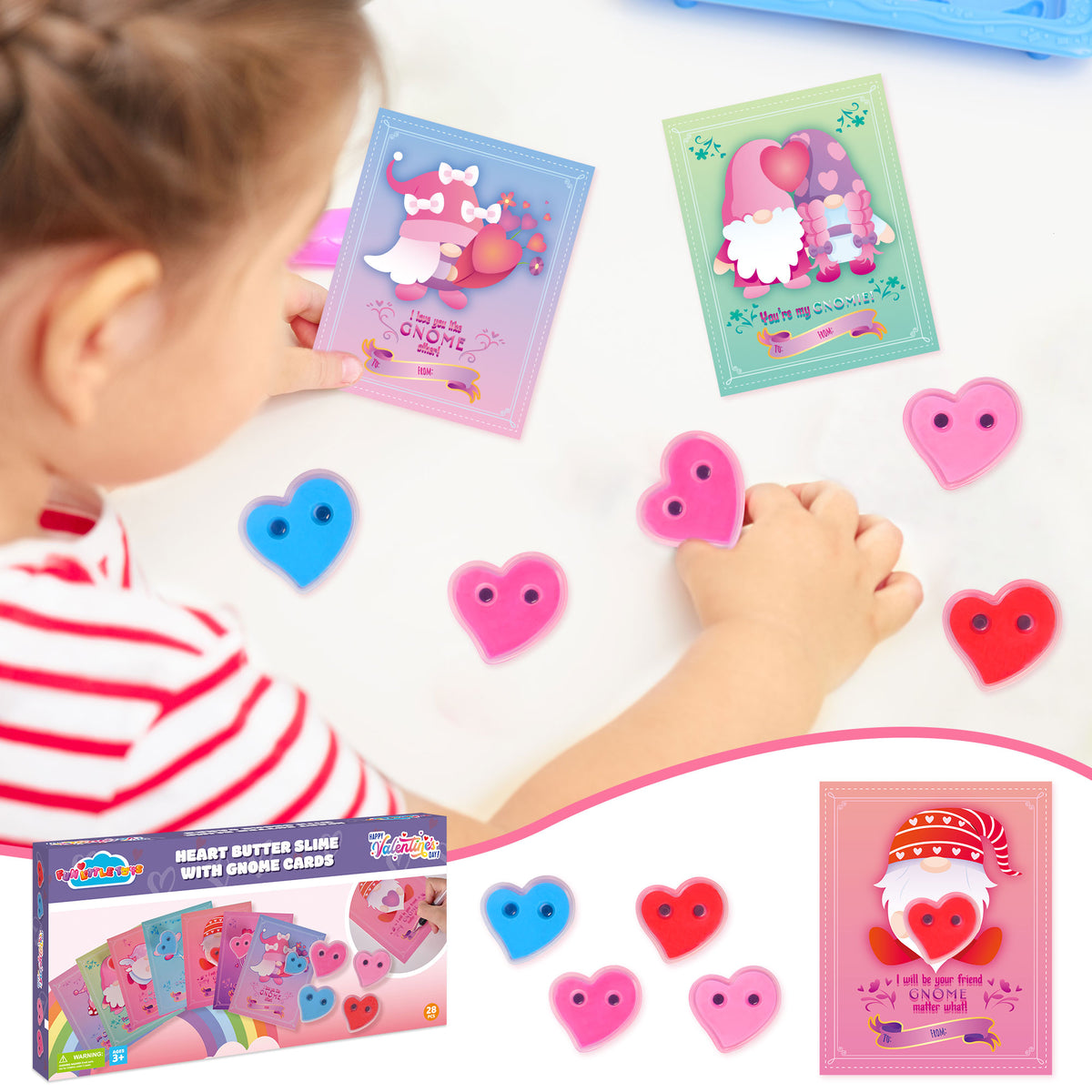 28Pcs Valentine Heart Butter Slime with Gnome Cards H56870