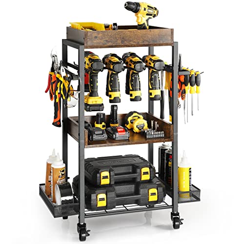 Power Tool Organizer with Rolling Cart and Open Tool Chest Cabinet S83481