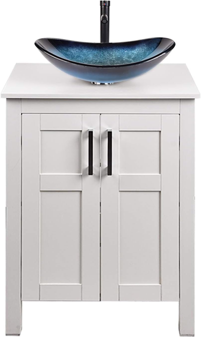 24 Inches White Single Bathroom Vanity Set with Top and 2-Door Cabinet S281