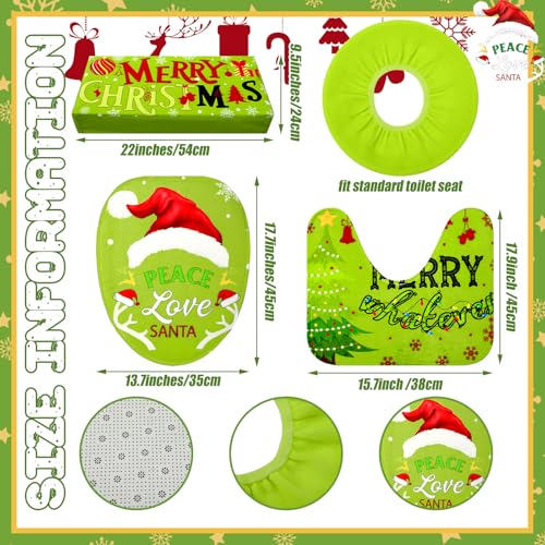 4 Pcs Christmas Green Toilet Seat Cover Set P325463