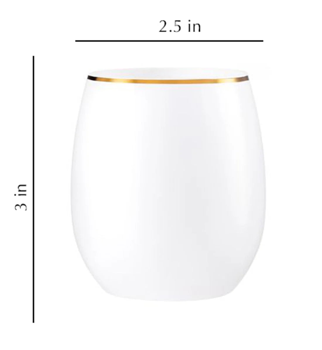 Stemless Plastic Wine Goblet 12 oz White Gold Rim Pack of 6 Z5554