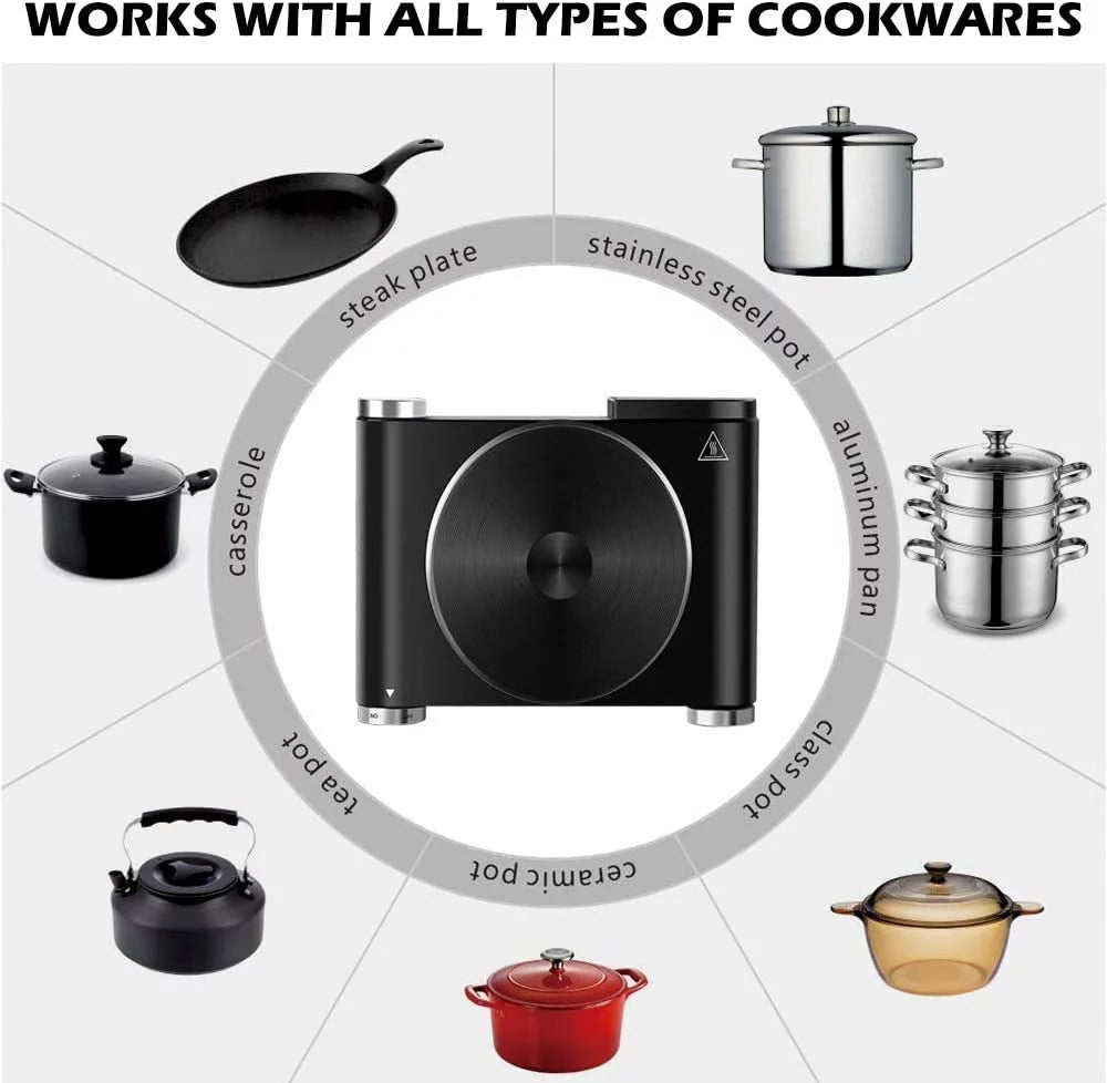 1500W Electric Hot Plate Single Burner Stainless Steel Black J751