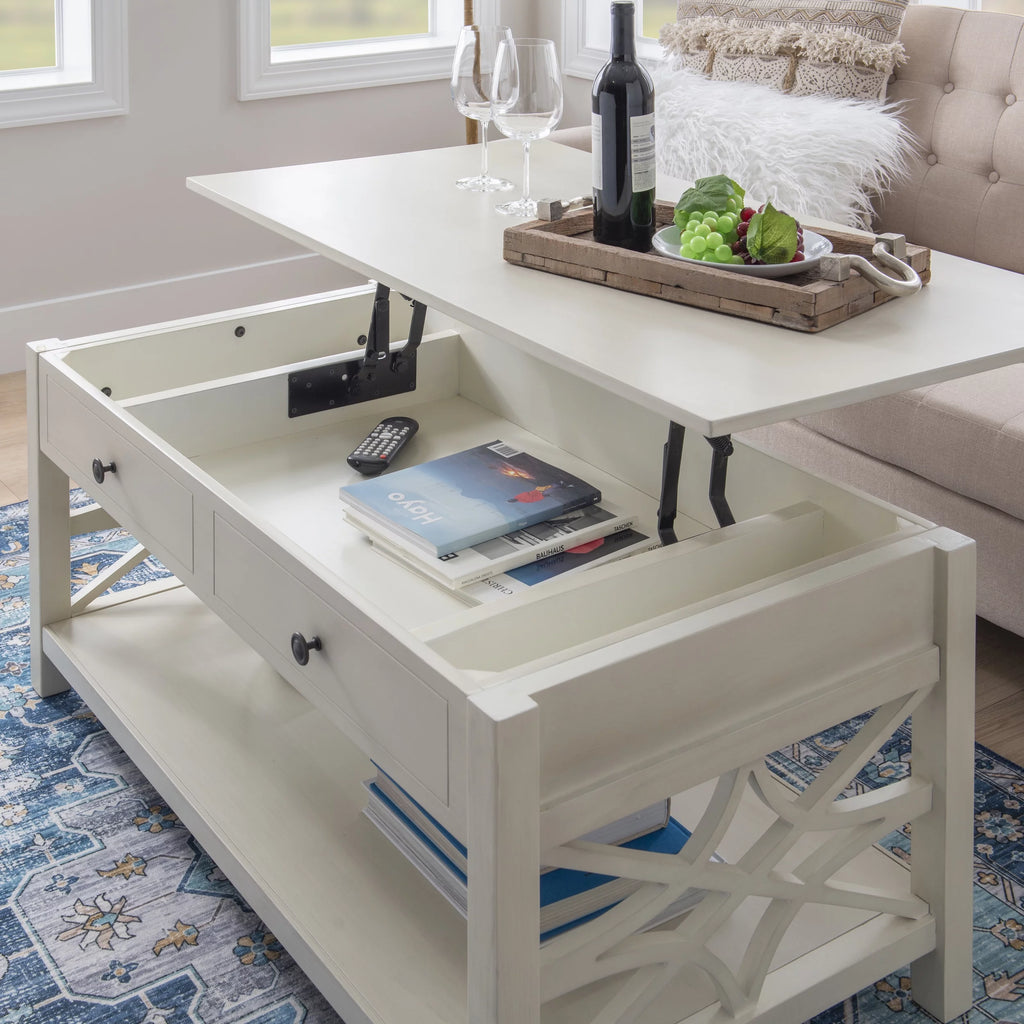 White 2-Drawer Lift-Top Coffee Table U823