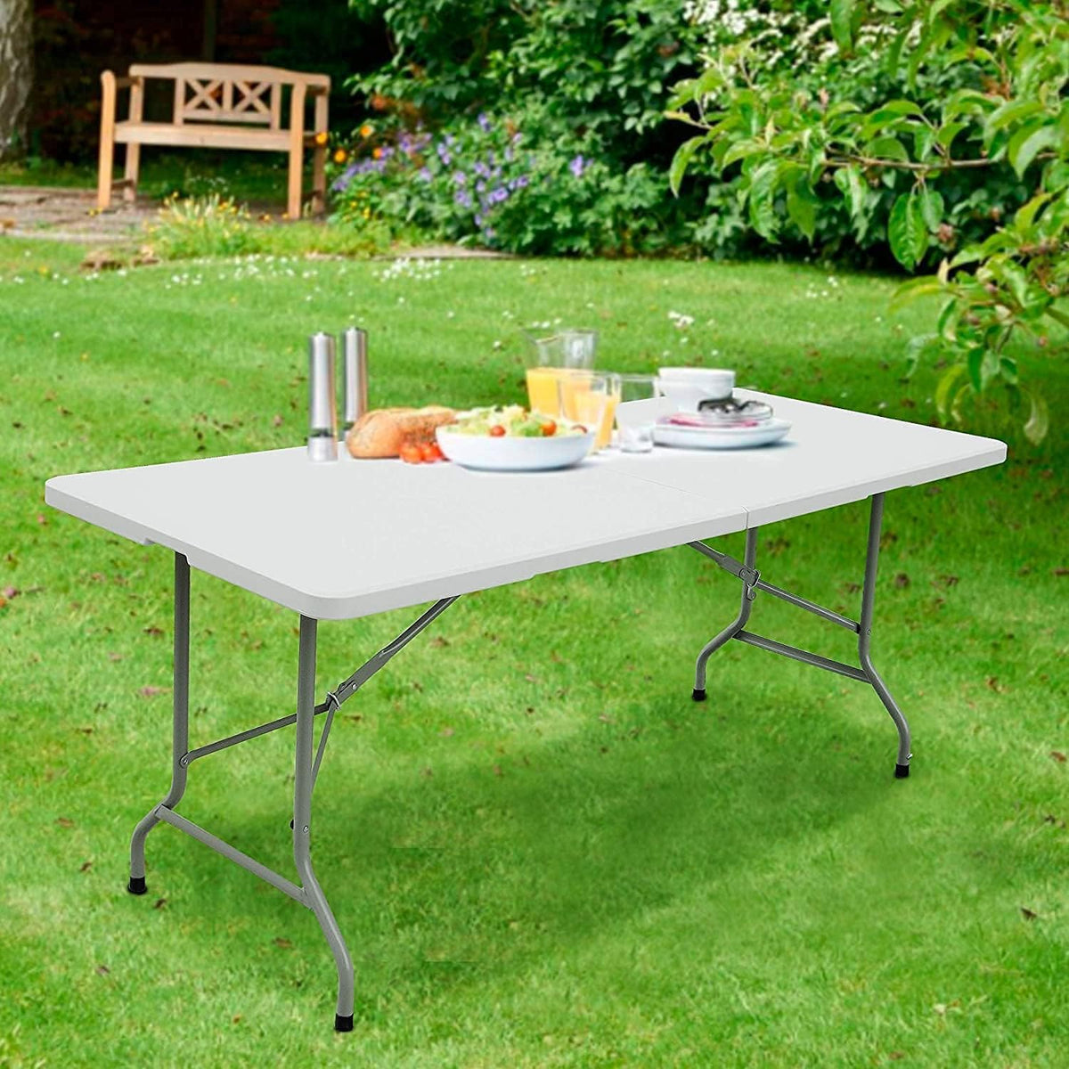 White Folding Plastic Dining Table with Handle N3911