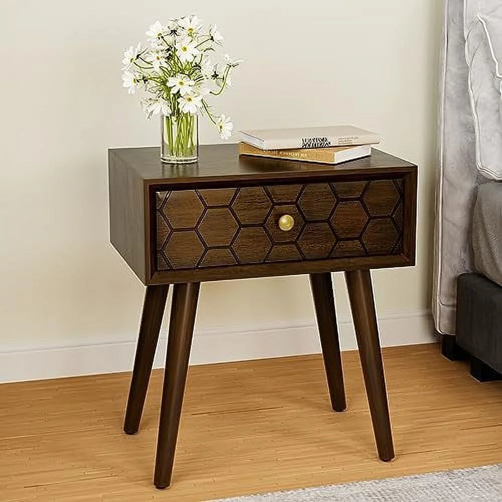 Rose Wood Brown End Table with Drawer V6327