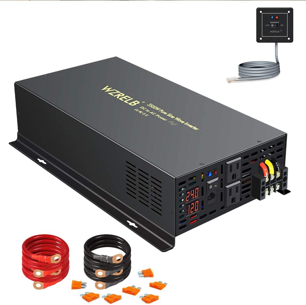 Pure Sine Wave 3500W 24V DC to 110V 120V AC Power Inverter with Dual US Outlets O64730