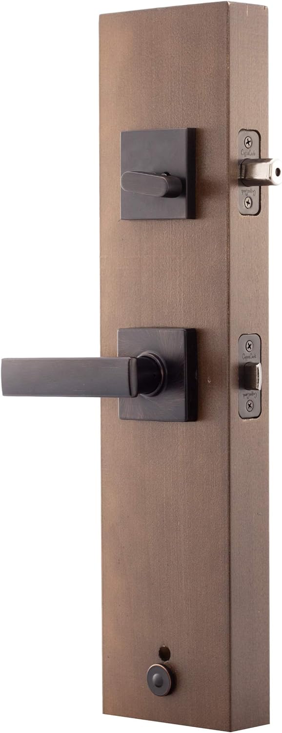 Soft Contemporary Front Door Handle Lever Trim, Tuscan Bronze B445183
