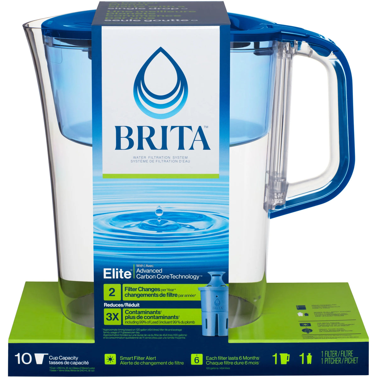 Large 10 Cup Blue Water Filter Pitcher V1843