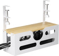 White Desk Cable Management Box with Lid and Adjustable Clamps D723